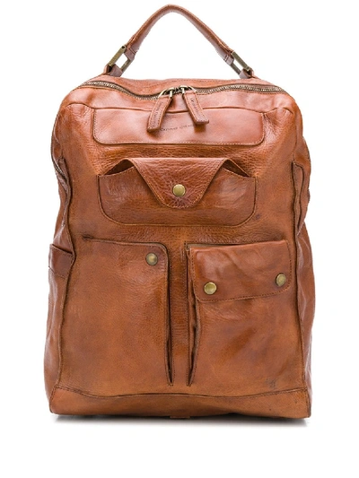 Officine Creative Retro Multi-pocket Backpack In Brown