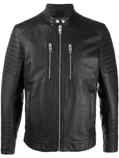 Hugo Boss Band Collar Biker Jacket In Black