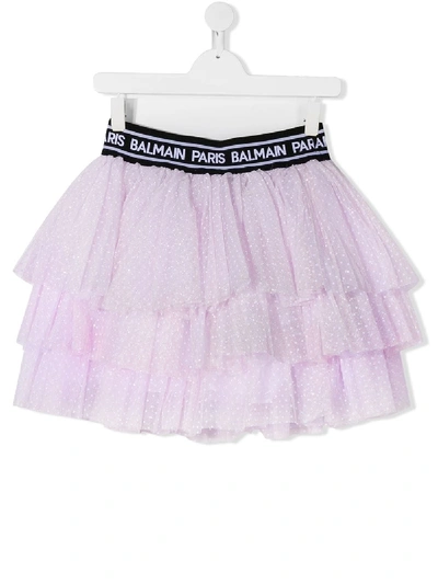 Balmain Teen Polka-dot Tulle Skirt In Pink