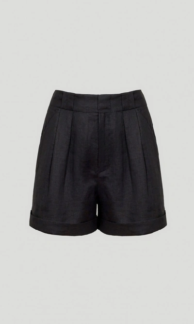 Equipment Boyde Pleated Linen Shorts In True Black