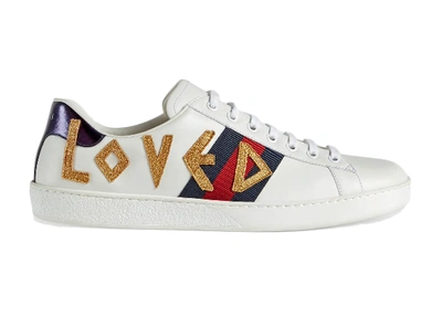Pre-owned Gucci Ace Embroidered Love (women's) In White