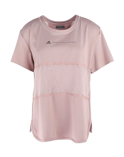 Adidas By Stella Mccartney Mesh-paneled Printed Stretch T-shirt In Mauve