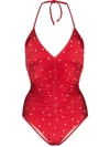 ADRIANA DEGREAS RUCHED POLKA-DOT SWIMSUIT