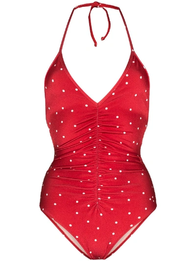 Adriana Degreas Ruched Polka-dot Swimsuit In Red
