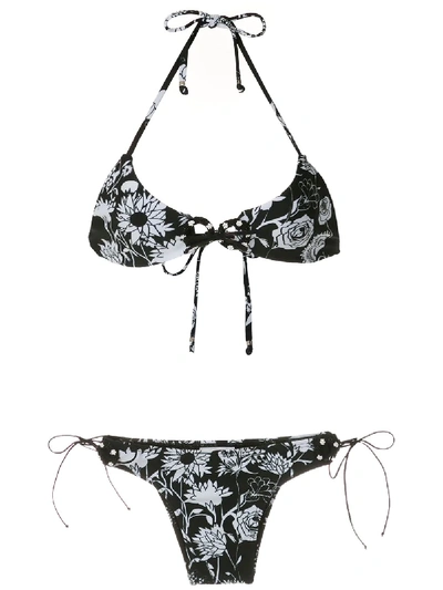 Amir Slama Contrasting Print Bikini Set In Black