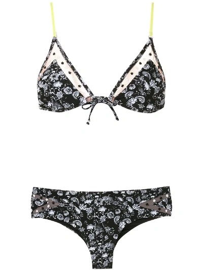 Amir Slama Margarida Printed Bikini Set In Black