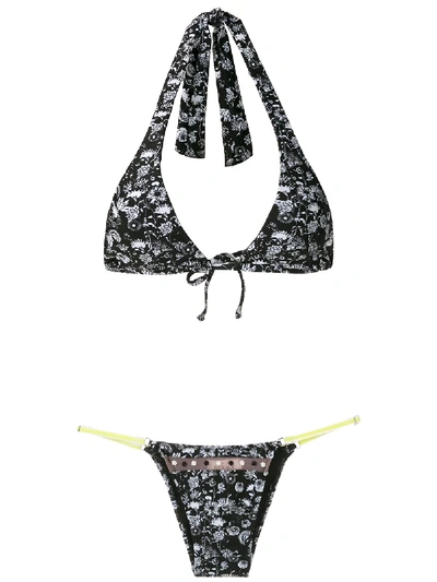 Amir Slama Margarida Printed Bikini Set In Black