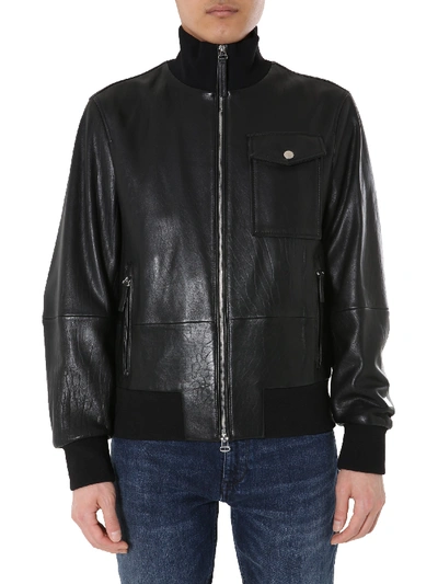 Hugo Boss Leather Bomber Jacket In Black