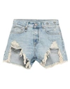 R13 Blue Denim Shredded Slouch Shorts