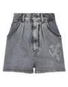 Alberta Ferretti Heart Print Denim Shorts In Grey
