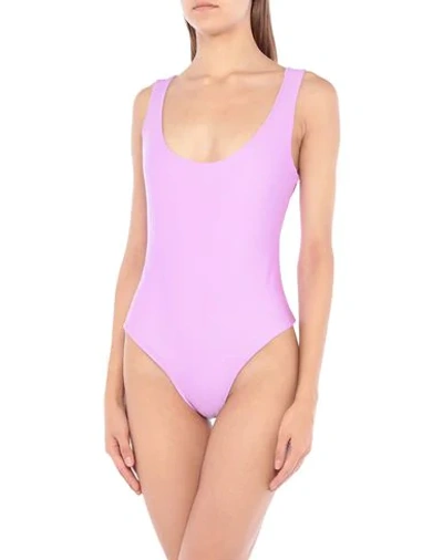 Fausto Puglisi Bicolor Lycra One Piece Swimsuit In Lilac