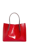 CHRISTIAN LOUBOUTIN SMALL CABAROCK CROC EMBOSSED CALFSKIN LEATHER TOTE,3205189