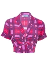 Lhd Carles Crop Blouse, Purple Plaid In Pink