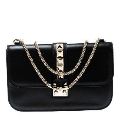 Pre-owned Valentino Garavani Black Leather Large Glam Lock Chain Shoulder Bag