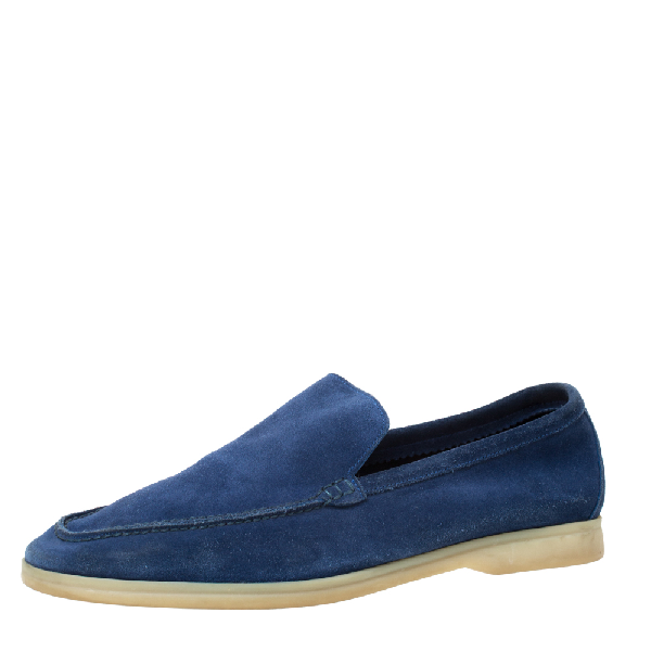 Pre-Owned Loro Piana Blue Suede Slip On Loafers Size 45 | ModeSens