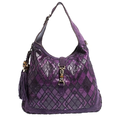 Pre-owned Gucci Purple Python And Suede Large New Jackie Hobo