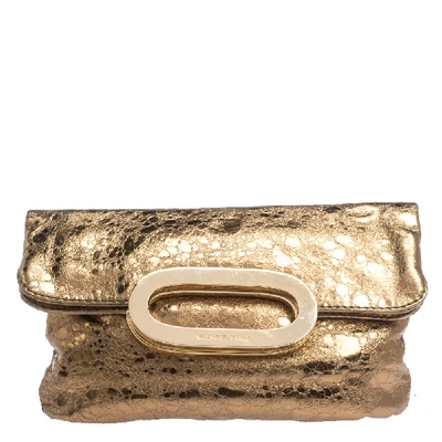 Pre-owned Michael Kors Metallic Gold Leather Fold Over Clutch