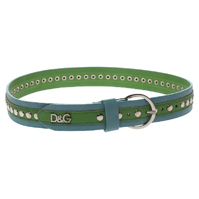 Pre-owned Dolce & Gabbana Green/blue Leather Riveted Belt 80cm