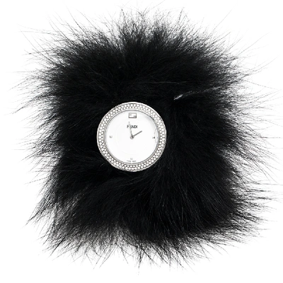 Pre-owned Fendi White Stainless Steel My Way Fur Glamy 35000m Women's Wristwatch 36 Mm In Black