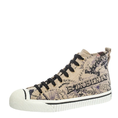 Pre-owned Burberry Beige Canvas Kingly Print High Top Sneakers Size 39