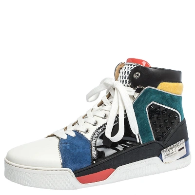 Pre-owned Christian Louboutin Multicolor Leather And Suede Loubikick High Top Sneakers Size 43