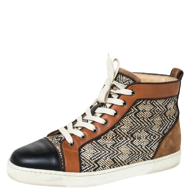 Pre-owned Christian Louboutin Multicolor Woven Raffia And Leather Rantus Orlato High Top Sneakers Size 43