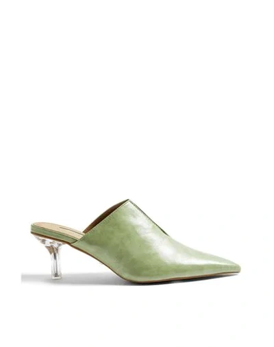 Topshop Heeled Mules With Clear Heel In Sage-green