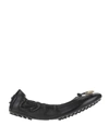 Tod's Crocodile Effect Leather Ballerina Shoes In Black