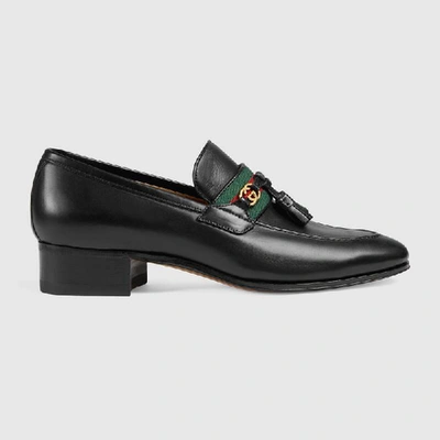 Gucci Loafer With Web And Interlocking G In Black