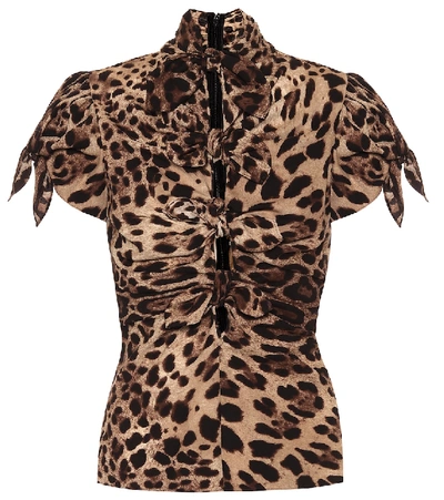 Dolce & Gabbana Leopard-print Stretch-silk Top In Multicoloured