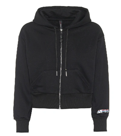 Adam Selman Sport Black Cropped Hooded Jersey Sweatshirt