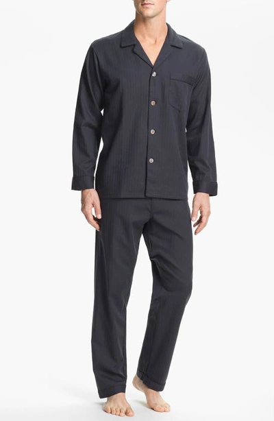 Majestic Herringbone Cotton Pajamas In Lead