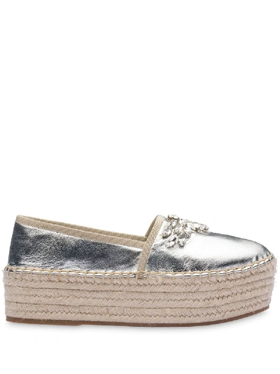 Miu Miu Crystal-embellished Platform Espadrilles In Silver