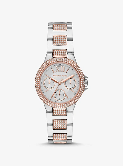 Michael Kors Mini Camille Pavé Two-tone Watch In Silver