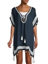 Surf Gypsy Lace-up Poncho Coverup In Navy White