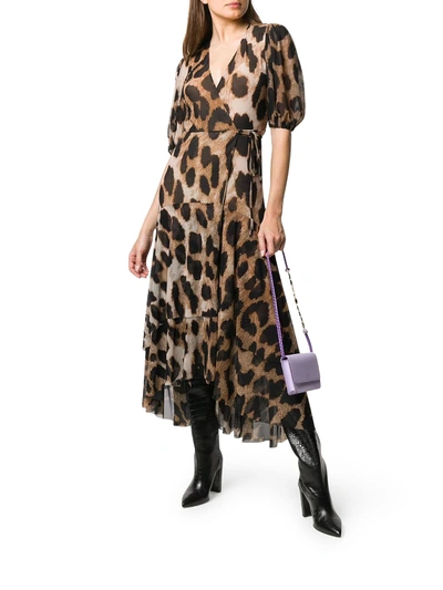 Ganni Floral Print Mesh Midi Wrap Dress In Leopard