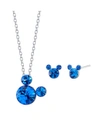 DISNEY SILVER PLATED CRYSTAL BIRTHSTONE MICKEY MOUSE EARRING AND NECKLACE SET, 16"+2" EXTENDER