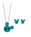 DISNEY SILVER PLATED CRYSTAL BIRTHSTONE MICKEY MOUSE EARRING AND NECKLACE SET, 16"+2" EXTENDER