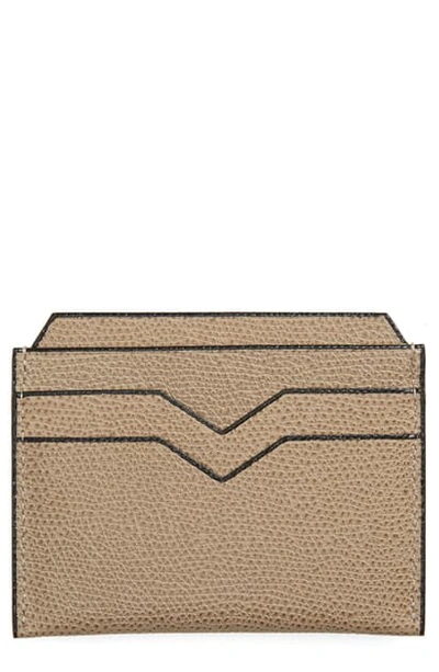 Valextra Leather Card Case In Oyster