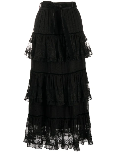 Zimmermann Glassy Frilled Lace Midi Skirt In Black