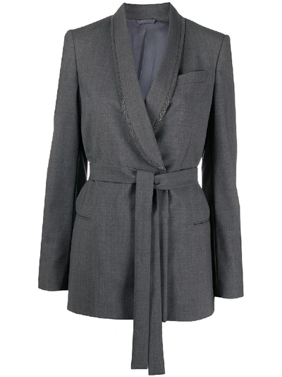 Brunello Cucinelli Tie-waist Blazer In Grey