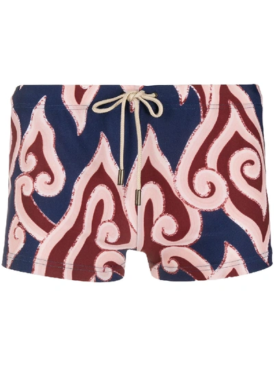 Dolce & Gabbana Patterned Drawstring Swimshorts In Blue