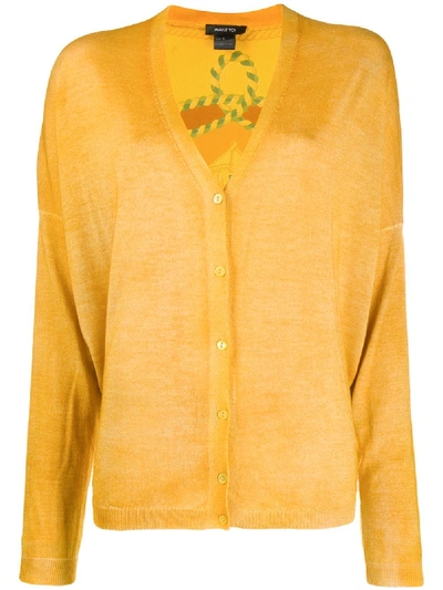 Avant Toi Nautical Print Cardigan In Yellow