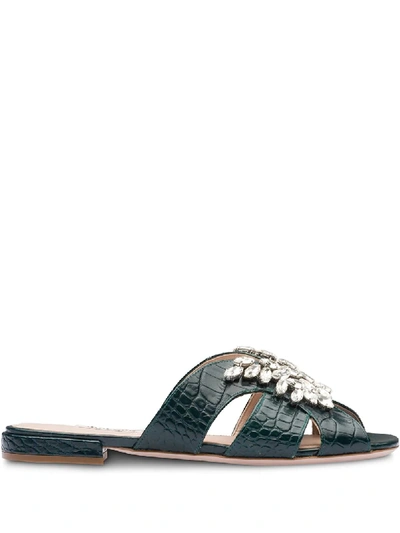 Miu Miu Crystal-embellished Slip-on Sandals In Black