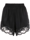 PACO RABANNE LACE-TRIMMED SATIN SHORTS