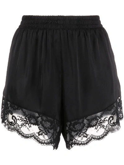 Paco Rabanne Lace-trimmed Satin Shorts In Black
