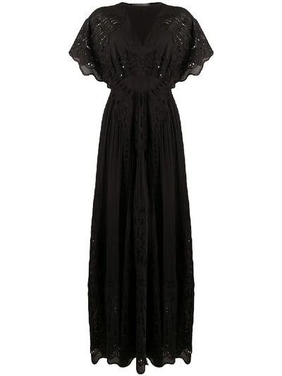 Alberta Ferretti Embroidered Cut-out Detail Silk Maxi Dress In Black