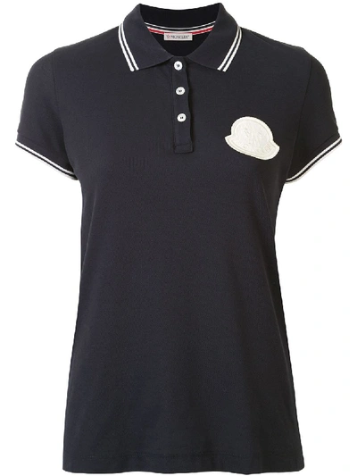 Moncler Polo In Cotone Con Logo-patch In Blu Navy