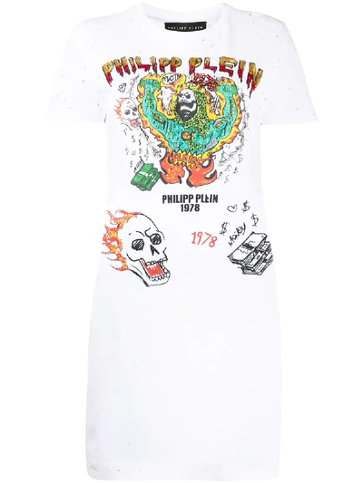 Philipp Plein Graffiti-print T-shirt Dress In White