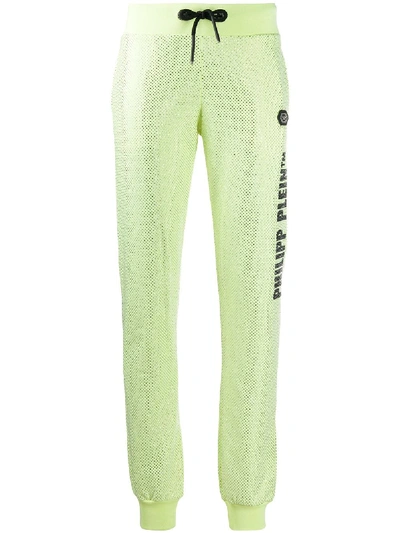 Philipp Plein Stud Embellished Cotton Track Trousers In Green